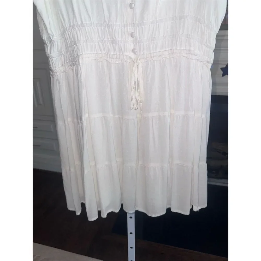 NWOT PAIGE Women's XL White Paradis Tiered Ruffle Mini Dress V-Neck - Picture 15 of 16